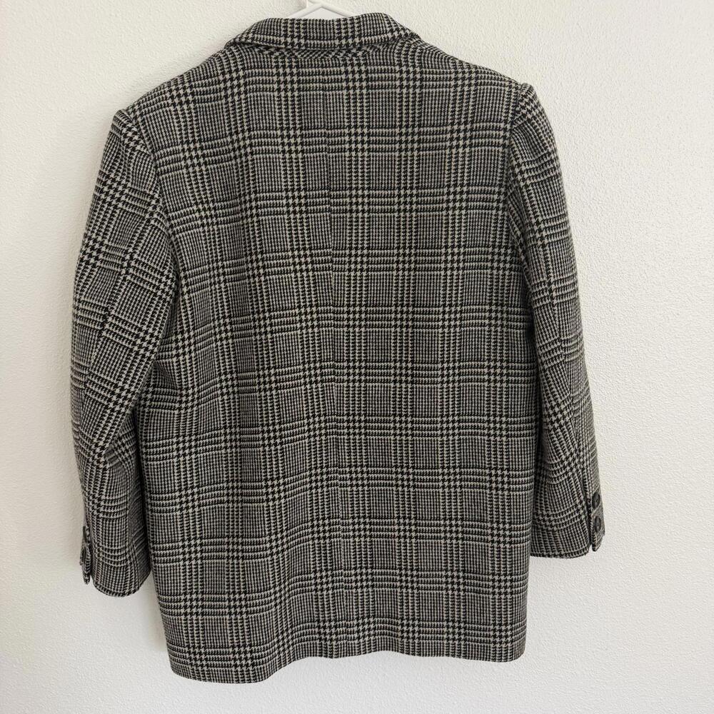 Vintage 80's Plaid Houndstooth Wool Blend Blazer Jacket, Size M Black White - Picture 6 of 6